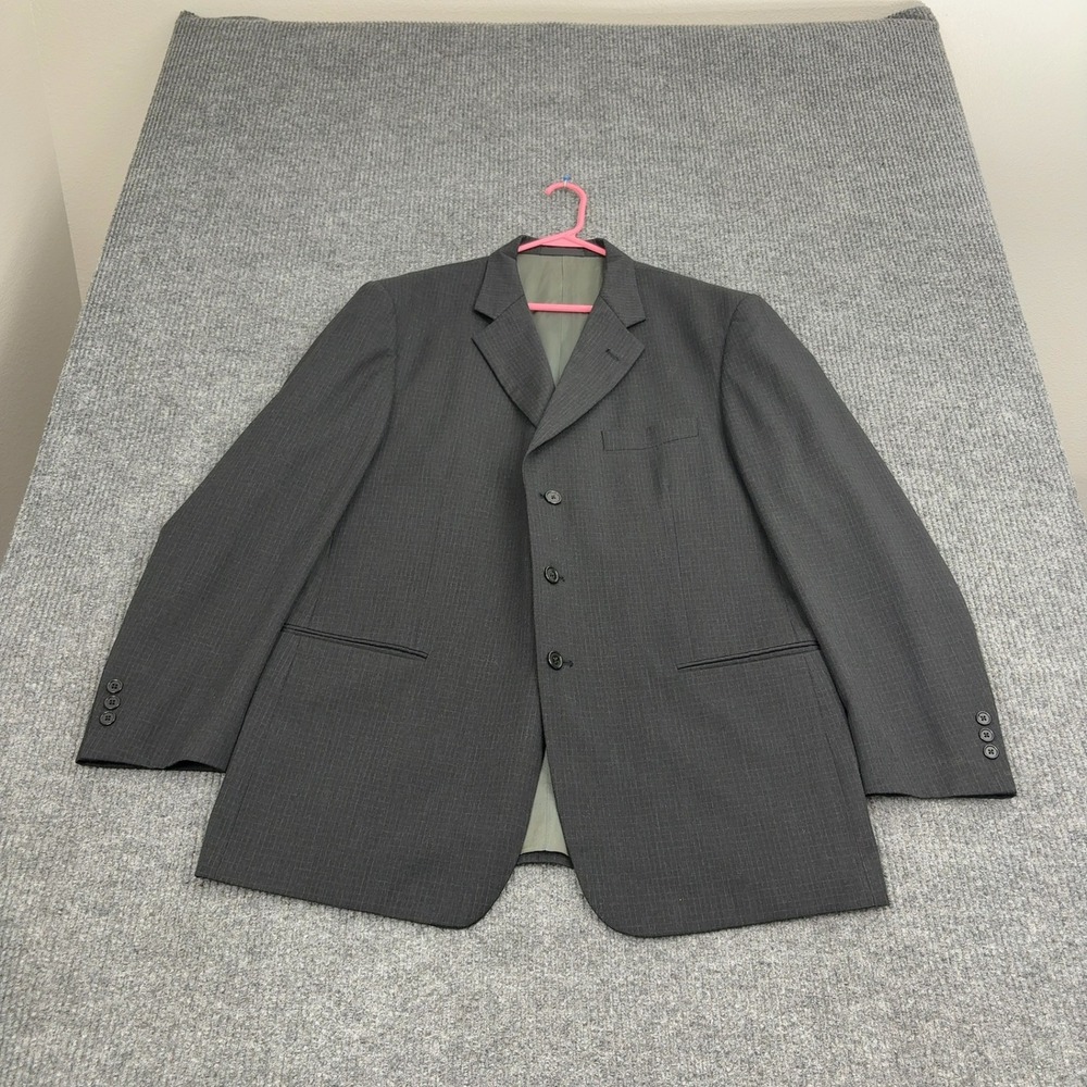 Vintage Monsieur Givenchy Blazer Mens Charcoal Grey Wool Grid 3โ Button Classic